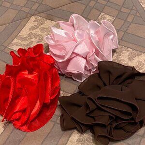 Set of 3 Hair Clip Bows, Hair Accessories, Red Pink Brown Hair Bows